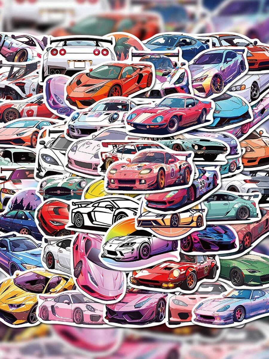 SCXXBSW 50 piezas Pegatinas de autos deportivos de dibujos animados y graffiti decorativas para tazas de agua, cuadernos, equipaje, resistentes al agua - Multicolor - Ver 1