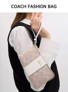 Coach Corner Zip Wristlet Wallet Bag For Women Small Wrist Clutch Purse Leather Cell Phone Wallet Women's Mini Handbag With Detachable Wrist Strap