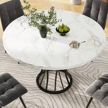 Dining Table Set (5 Pieces), Dining Table Set With 4 Chairs, Modern Kitchen Table Set, 80 Diameter Round Kitchen Table, Black Legs, White Marble Table Top, Grey Velvet Dining Chairs - 1 - View 4