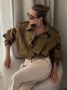 HH 女士褶皱夹克长袖短款外套时尚休闲风衣街头服饰新品外套﻿