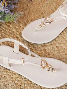 Women's Fashion Bohemian Style Flat Sandals, Casual Versatile, Suitable For Wedding, Party, Outdoor, Beach - Apricot - View 7