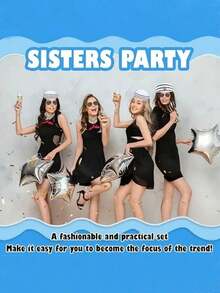 两件套男女海军服装水手服船长帽水手围巾，适合圣诞节新年礼物、角色扮演、海军主题派对、海军服装配饰 - 彩色 - 查看 7