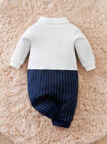 Yierying 男婴可爱蝴蝶结长袖绅士风舒适连体衣 - 黑色 - 查看 2