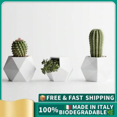 ORIZZONTE Conjunto de vasos geométricos para suculentas – 3 vasos com design facetado moderno para cactos e suculentas, decoração de interiores para casa ou escritório, cores selecionáveis – 100% fabricado na Itália, envio da Itália