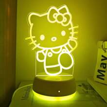 Sanrio 1pc Hello Kitty Acrylic Night Light - 7-Color Changing LED Desk Lamp With USB Power, Touch Control, Suitable For Bedroom, Party, Christmas, Valentine's Day, Birthday Gift, Festival Night Light, Cute Design, Suitable For Hello Kitty Decor