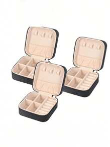 旅行珠宝盒伴娘礼品盒，3 件装小珠宝盒迷你珠宝收纳盒，PU 皮革便携式耳环收纳盒，适合女士女孩伴娘求婚礼物，女士收纳收纳盒旅行必需品返校宿舍收纳秋季装饰 - 黑色 - 查看 12