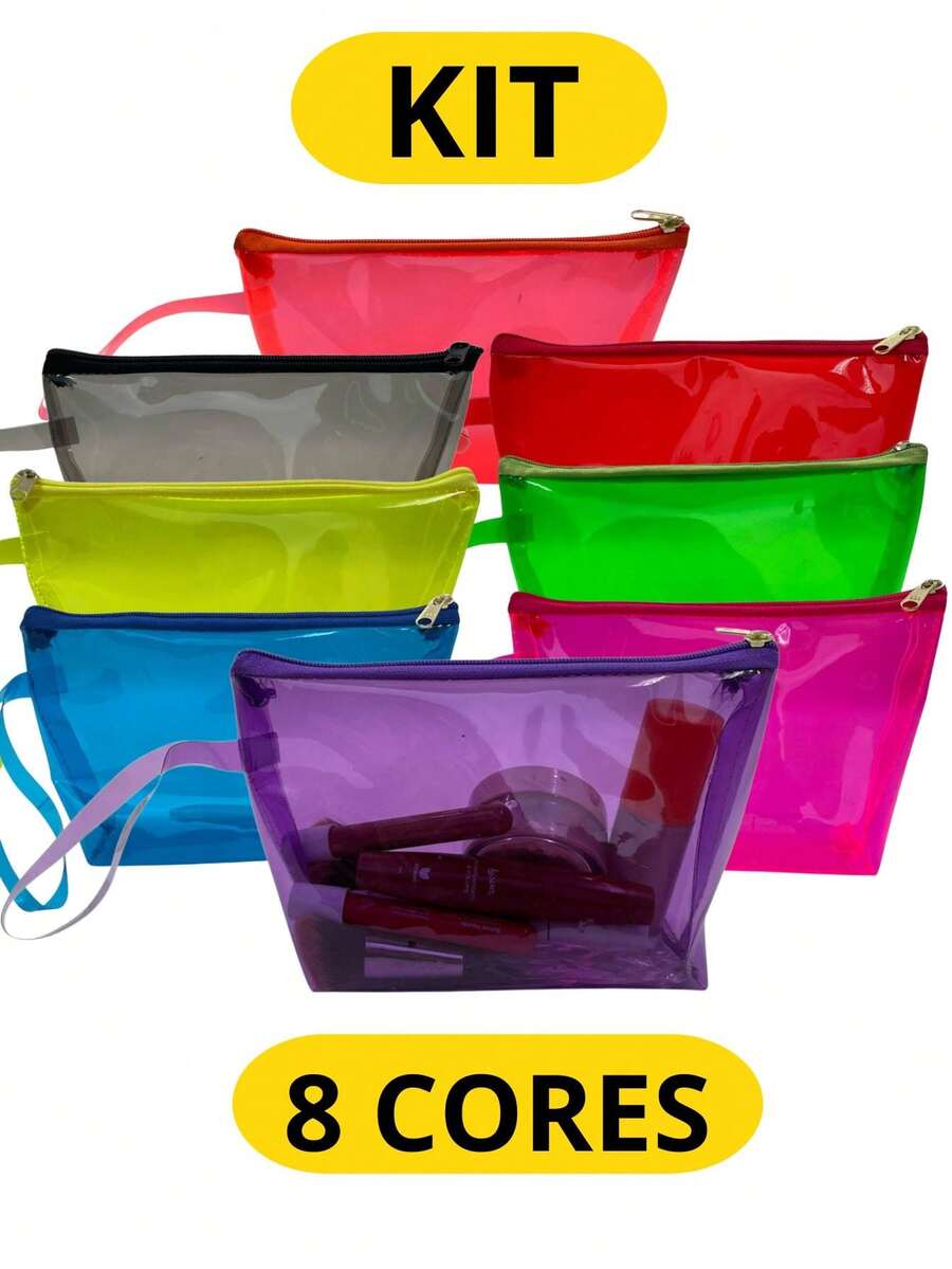 Bolsa Organizadora KIT 20 Necessaire Transparente Estojo Escolar Organizadora Feminina Maquiagem Cosméticos Viagem Produto de Higiene Lembrancinha Aniversario