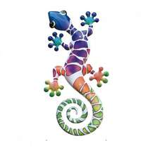 Decorazione da parete a forma di lucertola colorata da 14 cm/5,51 pollici, ornamento da appendere a parete a forma di geco, artigianato per la decorazione della casa, adatto per interni, giardino all'aperto, stile bohémien, decorazione da giardino, cortile, balcone, recinzione, Ognissanti, Natale