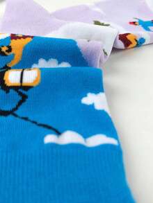 1 par de calcetines tipo tripulación con diseño lindo y divertido de esquí/snowboard para mujeres y hombres, cómodos para uso diario, deportes y fiestas en primavera, verano y otoño, un buen regalo para amigos, familia y parejas - Multicolor - Ver 2