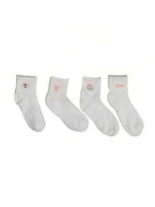 4/5/9 双女士可爱蝴蝶结和花朵图案短袜，时尚学院风，舒适柔软透气吸汗，适合日常、运动、休闲穿着，春夏秋 - 白色 - 查看 4