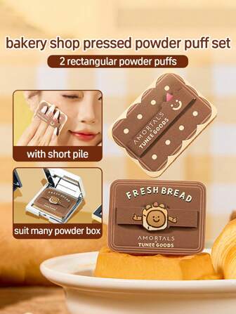 Amortals X TUNEE GOODS 面包系列 2 件装方形粉扑 1.5mm 短绒可爱小熊化妆海绵替换工具，适合初学者、化妆师、约会礼物、婚礼礼物、圣诞节礼物、万圣节礼物、感恩节礼物、毕业礼物、生日礼物、Y2K 礼物、时尚女性礼物、化妆品礼物、美容礼物、派对礼物、海滩礼物、露营礼物、学校活动礼物、装饰品、玫瑰女孩角色扮演礼物、高品质化妆氛围礼物、化妆礼物、便宜、梳妆台礼物、化妆配件、粉扑、化妆海绵、粉扑、化妆海绵、便宜、圣诞礼物、化妆工具、便宜货、圣诞礼物