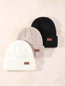 3PCS Thick Small Version Of Wool Hat Winter Knitted Hat Solid Color Joker Warm Cycling Men's And Women's Winter Hat, Suitable For Daily Wear. - 3pcs - View 13