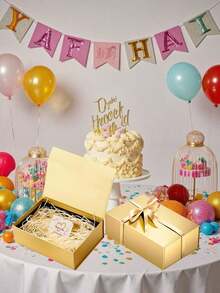 1 套金色、白色、黑色可折叠磁性礼品盒，带盖、丝带、拉菲草 50 克，适用于婚礼、求婚、生日、圣诞节、周年纪念、万圣节、节日礼品包装