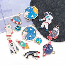 12pcs Space Theme Charm Assorted Gold Plated Enamel Mixed Astronaut Jupiter Rocket Planet Celestial Charm Pendant DIY For Necklace Bracelet Earring Jewelry Making