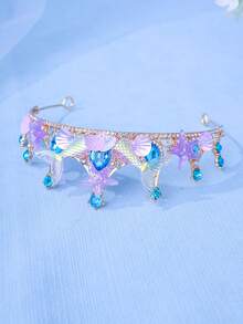 1pc Elegant Crystal Princess Crown, Mermaid Headband With Seashell, Starry Gradient Color, Performance/Birthday Gift Headpiece - Multicolor - View 3