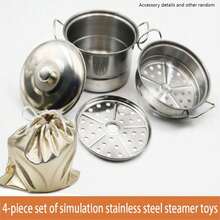 4/11/12 件儿童厨房玩具套装迷你游戏屋不锈钢儿童炒锅和电饭煲逼真烹饪玩具，适合 3 岁以上男孩和女孩过家家礼物（配件和细节可能有所不同）