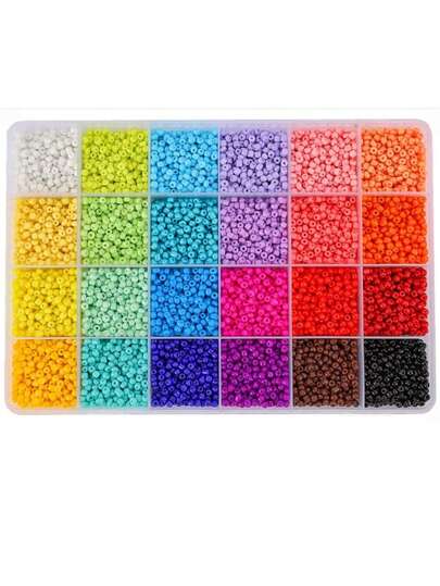 1 Box 24 Compartments Glass Seed Beads Set, 3mm Solid Color Enameled Beads For DIY Handmade Bracelet, Necklace, Jewelry Making