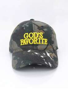 God's Favorite Embroidered Camo Splatter Print American Baddie Baseball Cap, Streetwear Snapback (Printed Pattern And Hang Tag Random) - A - View 15