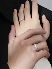 1 Pair Sparkling Romantic Couple Rings, Unique Design Elegant Style Suitable For Daily Wear, Valentine's Day Gift