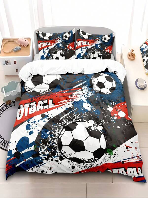 Conjunto de cama com estampa tie-dye de futebol, 4 peças (1 lençol + 1 capa de edredom + 2 fronhas, sem enchimento), macio e confortável, para todas as estações, adequado para dormitórios, camas de solteiro e camas infantis