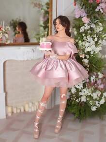 Elegant Pink Bow Decor Short Dress, Teen Girl Dresses For Wedding, Prom, Graduation, Birthday Party, Christmas