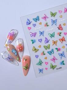 1 件装美甲贴纸 5D 蝴蝶果冻粘性滑块 DIY 指甲油美甲贴纸贴花