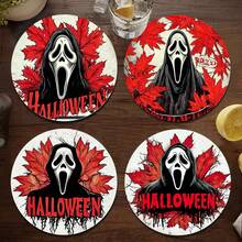1套/4件/6件万圣节恐怖脸和枫叶图案硅藻泥杯垫，咖啡杯垫，家居和餐厅多场合装饰品，日常礼物，餐桌装饰，日常装饰，主题派对装饰