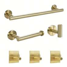 MiLaiWP Bộ phụ kiện phòng tắm bằng thép không gỉ bao gồm thanh treo khăn, giá treo giấy vệ sinh, móc treo tường, móc treo áo choàng, móc treo áo khoác cho bộ phụ kiện phòng tắm 6/3 chiếc - Vàng - Xem 2