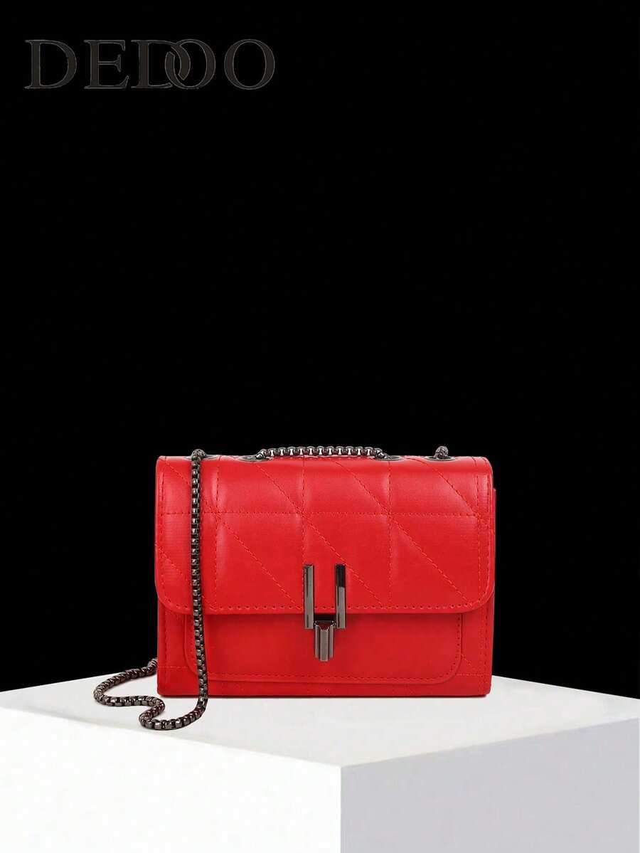 Dedoo 优雅女士单肩包，配链条肩带，绗缝PU皮革斜挎包，奢华简约腋下斜挎包，拉链封口，格子图案，可机洗 - 涤纶衬里