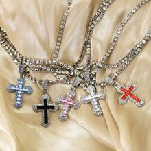 1 Pc Cross Rhinestone Pendant Choker Necklaces Fashion Hip Hop Rapper's Neck Jewelry Gift Zinc Alloy Whistle Pendant Outdoors Sounded Survive Tool Necklace Punk Jewelry