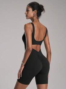 FWH Stil retro glam, design strâmt în culoarea piersicii + decupaje care strâng talia, stil lejer, dar sexy, cu cusături care ridică fesele și spate deschis, versatil pentru stradă și sală, material elastic fără senzație, elastic la 360° pentru fese, salopetă de damă fără senzație