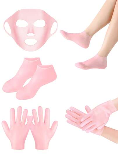 3pcs Moisturizing Hand Gloves, Socks, Face Mask Set, Includes Ear-Hanging Face Mask And Silicone SPA Socks, Suitable For Dry Skin, Silicone Heel Socks Anti-Slip, Used For Softening Foot Skin, Removing Calluses, Post-Foot Therapy Care, Reusable, Waterproof And Sweat-Proof, Evaporation-Proof. Christmas, Winter, Pink, Graduation Ceremony, Birthday Gift.