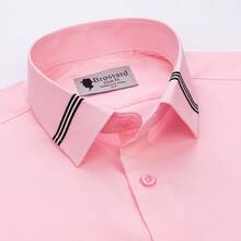 [Tedelon]56% Polyester 40% Cotton 4% Spandex ,Slim Fit Dress Shirt -Formal/Casual Shirt With Contrast Collar & Cuff Details, Breathable Cotton Blend For Business, Daily Wear - 粉色 - 查看 1