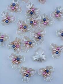 10/5pcs Faux Pearl & Rhinestone Flower Decor Buttons, DIY Craft Decorative Accessories For Dress, Hat - Three Colors - View 3