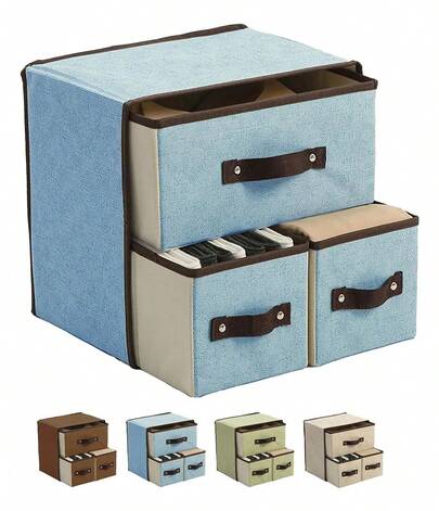 Caja Organizadora Plegable con 3 Cajones de Tela – Orden y estilo para tu hogar, Esta práctica caja organizadora está diseñada para facilitarte la vida. Consta de 3 cajones amplios, fabricados en tela resistente y ligera, perfecta para organizar tu ropa interior, calcetines, cosméticos, papelería, juguetes, artículos de oficina y mucho más.  Gracias a su diseño plegable, puedes guardarla fácilmente cuando no esté en uso, ahorrando espacio. Su estructura flexible permite colocarla en estantes, clósets, escritorios o incluso debajo de la cama. Además, sus cajones tienen asa frontal, lo que facilita abrir y cerrar sin esfuerzo. Ideal para dormitorios, baños, salas de estar, habitaciones infantiles, oficinas o cualquier rincón que necesite un toque de orden. Su acabado sobrio y elegante combina con cualquier decoración.