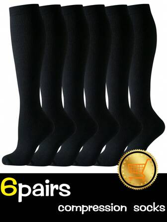 1/6 Pairs Black Beige White Blue Grey Color Sport Running Cycling Copper Compression Socks For Women And Men Women Long Socks Support For Running, Athletic Women Calf Stock Stocking