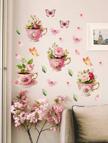 1set Flower Print Wall Sticker, PVC Waterproof Wall Art Decal For Home Decor, Stickers, Wall Decal, Vinyl Decal For Home Decorations, Spring Decoration Items Refresh Your Home, Festival Decoration Stickers Gifts Birthday Graduation Kitchen Decor - Multicolor - View 12