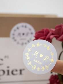 30-240Pcs Custom Wedding Stickers, Personalized Name Label Stickers, Customized Text Round Stickers, Customizable Thank You Stickers, Black Gold Vinyl Stickers For Birthday Party Decorations, Anniversary Gift Boxes - Style a - View 6