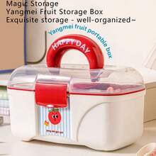 Hair Accessories Storage Box Cute Kids Portable Plastic Organizer With Handle Divided Compartments For Clips Headbands Storage - 粉色 - 查看 2