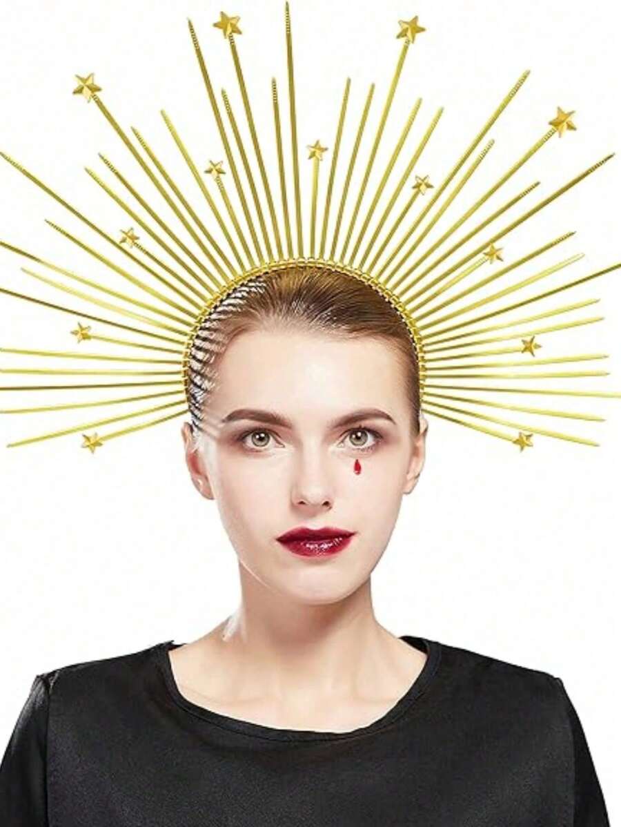 1pc Fantherin Mary Halo Crown Headband Goddess Zip Tie Spiked Halo Crown Halloween Costume Headpiece Headdress For Cosplay Party