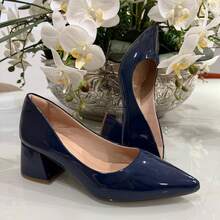 SHOW SHOW 5 CM BLOCK HEEL SCARPIN - 海軍清漆 - 查看 3