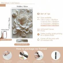 1 幅无框 2D 白色花卉油画艺术品 - 抽象花卉墙面装饰，适合客厅、浴室、办公室等 - 万圣节、圣诞节、新年礼物 - 植物主题，（可选框架）