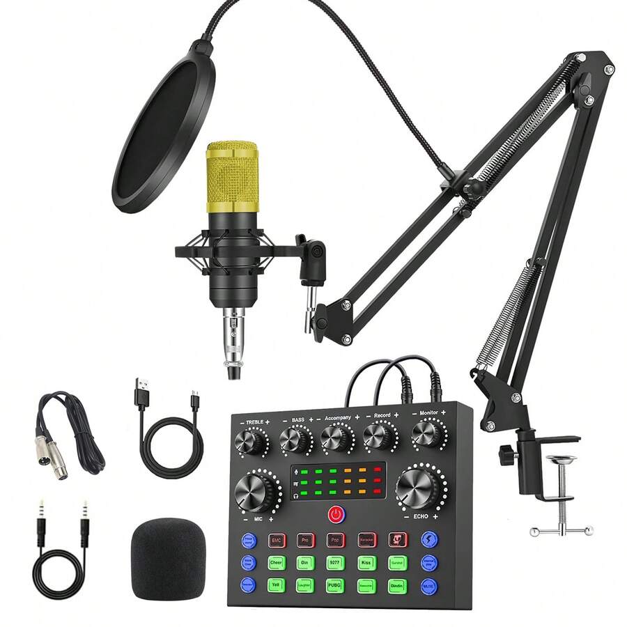 [Professional Podcast Kit] Professional V8S Podcast Equipment Kit   BM800 Wired Microphone And V8 Sound Card - Voice Converter, Audio Interface, Live Sound Card For Recording, Singing, Live Broadcasting And Gaming - V8S Set - View 1
