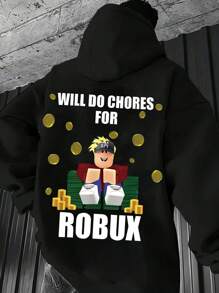 Teen Boy Fun For Beginners And Professional Gamers To Do Household Chores Hooded Sweatshirt , Street Fashion Casual, Suitable For School, Vacation And Shopping