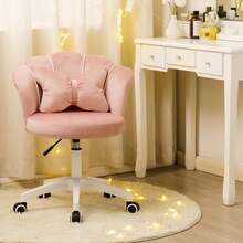 Dyhome Pink Valentine's Day Vanity Chair Butterfly Vanity Makeup Chair, Velvet Petal Desk Chair Upholstered Modern Tufted Home Office Chair With Back, Computer Chair 360°Swivel Task Chair, Height Adjustable Computer Task Chair For Bedroom Living Room, Valentine's Day Gift - 粉色 - 查看 4