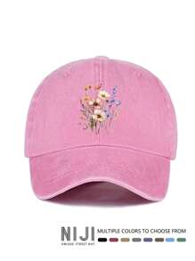 1 件水彩花卉印花水洗棒球帽，可调节软帽冠复古帽，经典休闲复古柔软吸汗带可调节尺寸轻质防晒帽，适合户外运动、日常穿着、派对、度假