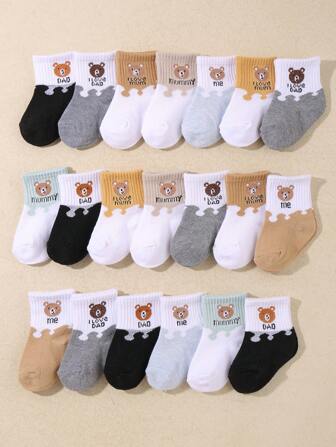 20 pares de calcetines elásticos cortos con estampado jacquard de osos de colores de frutas para otoño e invierno - Calcetines con lenguaje impreso interactivo para bebés y niños. Nuevas llegadas de otoño, amigables con la piel, suaves, cómodos y versátiles para estudiantes. Ideales para el uso diario en otoño e invierno, regalos festivos, viajes, vuelta al colegio, reuniones familiares y Acción de Gracias