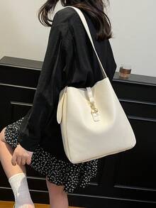 Women's Casual Crossbody Bucket Bag - Solid Color, Dual-Layer PU Material Handbag, Magnetic Closure, Adjustable Shoulder Strap Shoulder Bag - Lightweight Design, Suitable For Commuting, Leisure And Dating, Minimalist Style, Versatile Use - Multicolor - View 6