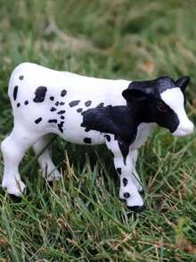 1 pieza Modelo de vaca simulada en blanco y negro, figura estática sólida de vaca y ternero, animal de granja en miniatura, vaca, animal de granja, granja, animal de juguete, vaca en miniatura, juguete de granero, granja de animales, juguete modelo de animal - Regalo de cumpleaños - Regalo de Navidad - Regalo - Regalo perfecto - Presente