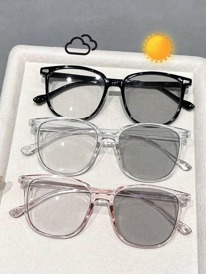 1/2/3pcs Geometric Inlaid Colorful Modern Minimalist Style Fashion Photochromic For Women, Suitable For Street Photography, Outdoor Activities, Music Festivals, Driving And Other Occasions